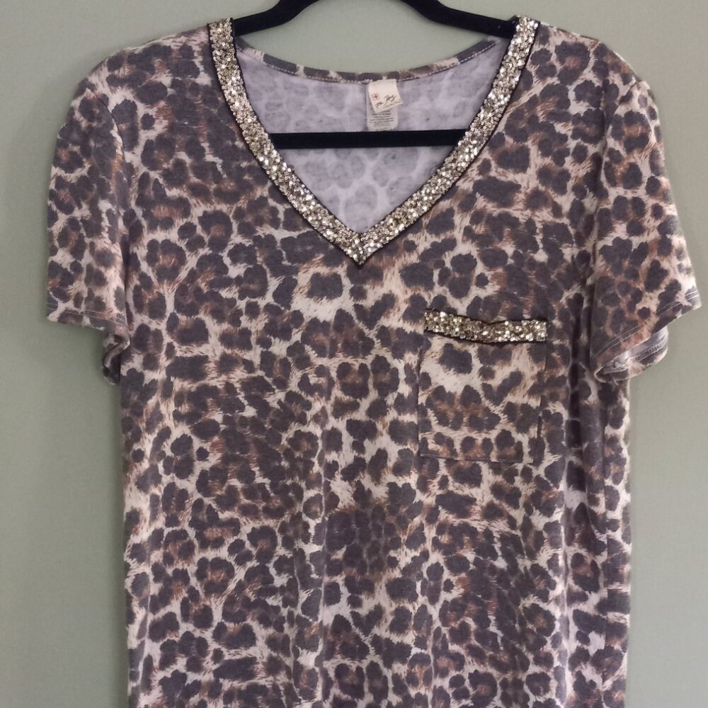 Leopard print sequin embellished top